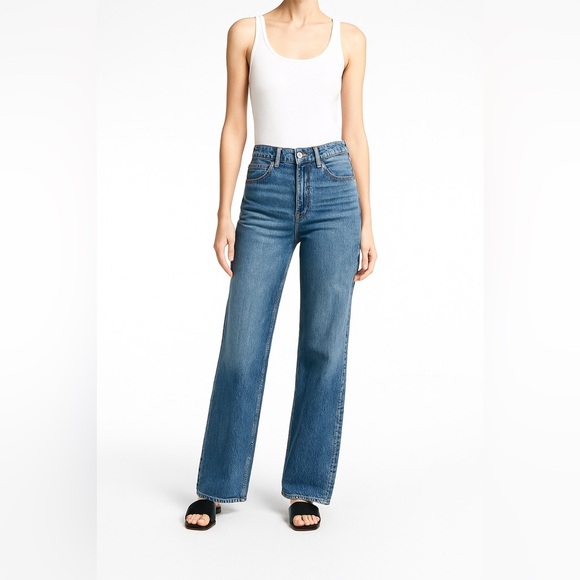 Zara Wide Leg Jeans High Waisted Medium Wash Blue Jeans Size 4 Capsule Wardrobe - Picture 1 of 12